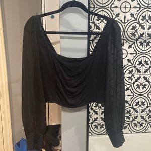 Black long sleeve off the shoulder crop top
